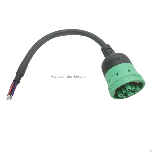 YPP Type 2 Green 9pin J1939 to Open Loose Male Cable 1ft/30cm