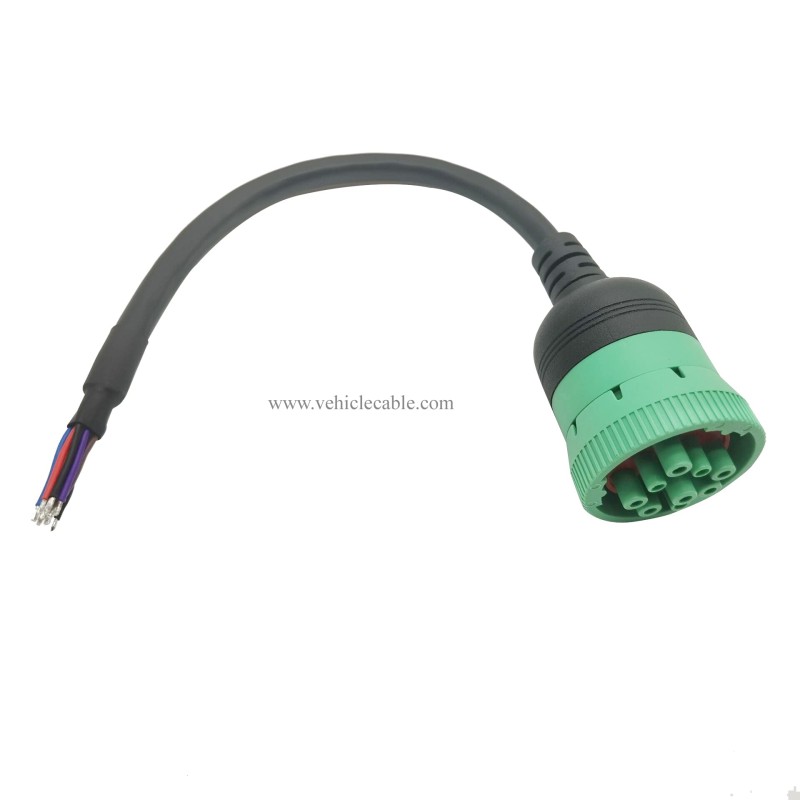 YPP Type 2 Green 9pin J1939 to Open Loose Male Cable 1ft/30cm 