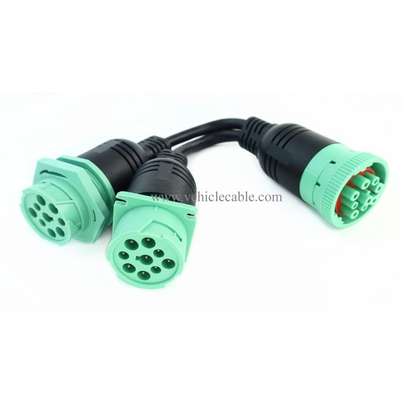 Waterproof Overmolded J1939 Type 2 Splitter Y Cable 1 Male to 2 Female 9pin connectors 