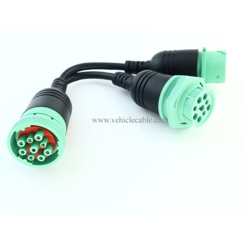 Waterproof Overmolded J1939 Type 2 Splitter Y Cable 1 Male to 2 Female 9pin connectors