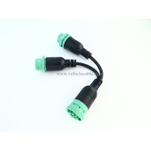 Waterproof Overmolded J1939 Type 2 Splitter Y Cable 1 Male to 2 Female 9pin connectors