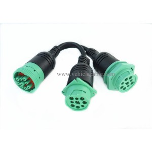 Waterproof Overmolded J1939 Type 2 Splitter Y Cable 1 Male to 2 Female 9pin connectors 