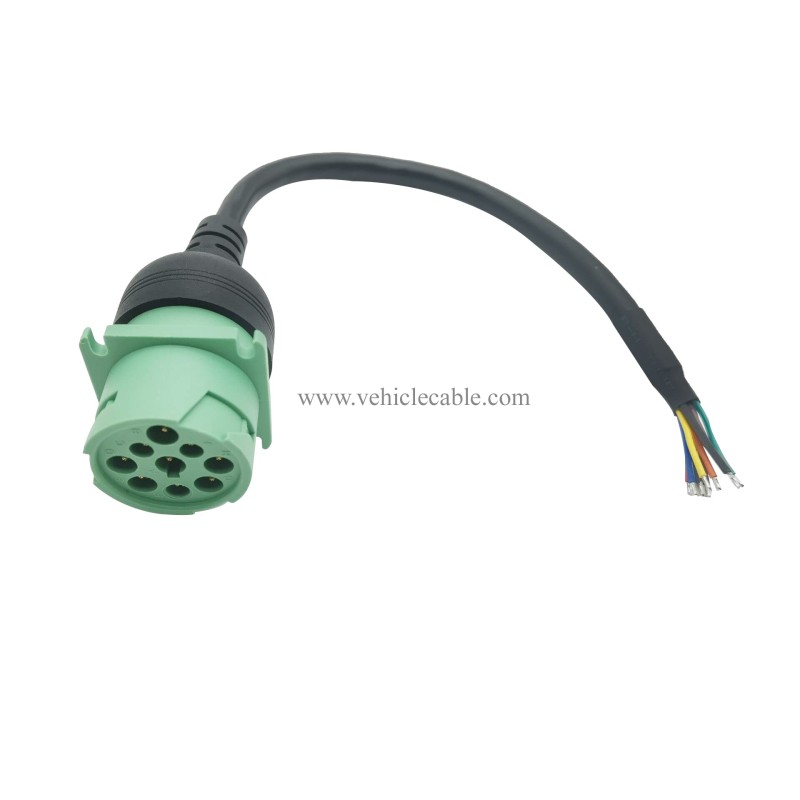 Type 2 Green 9pin J1939 Female to Open Cable 1ft/30cm 