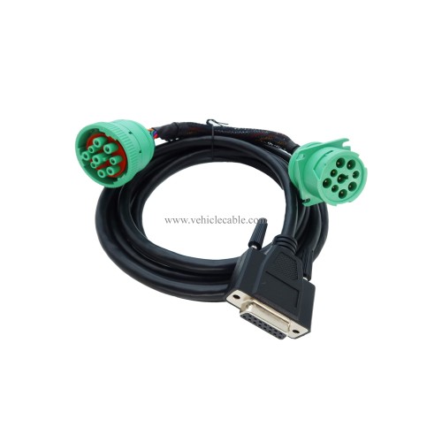 MITOB DB15 to Green Type 2 J1939 Male and Female Splitter Y Cable for Truck Freightliner ELD Device