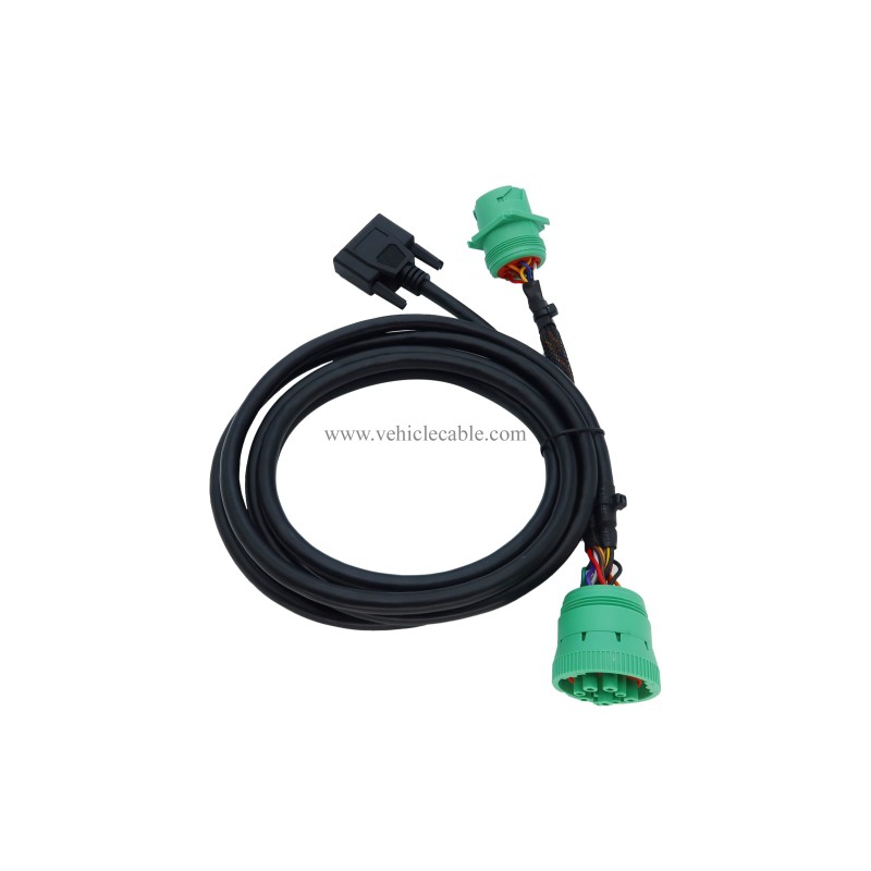 MITOB DB15 to Green Type 2 J1939 Male and Female Splitter Y Cable for Truck Freightliner ELD Device 