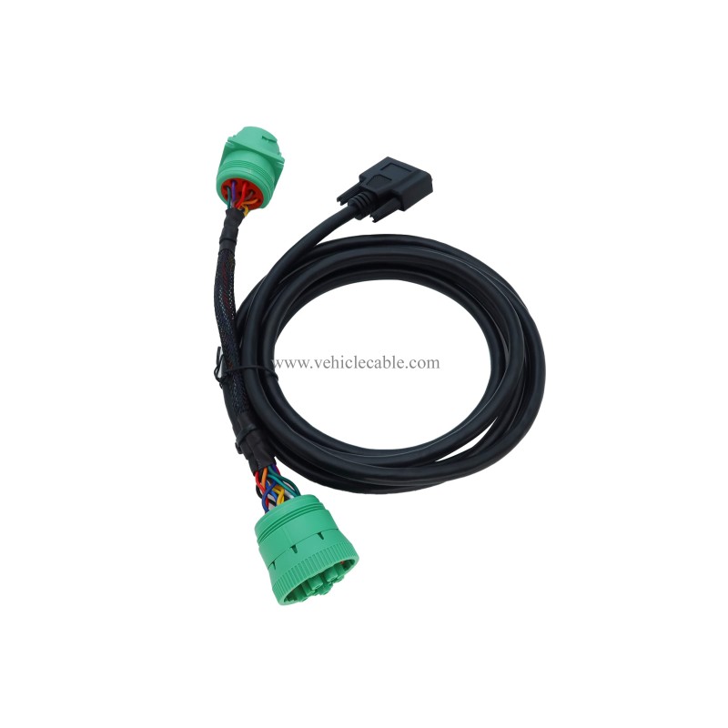 MITOB DB15 to Green Type 2 J1939 Male and Female Splitter Y Cable for Truck Freightliner ELD Device 