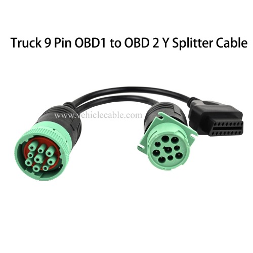 OLLGEN 1ft 30cm/12in Male J1939 9 Pin to J1939 Female and OBD2 16 Pin J1962 Female OBD2 Truck Diagnostic Scanner Cable Adapter for Diesel Engine (J1939 Male to OBD2 Female to 9 Pin Female)