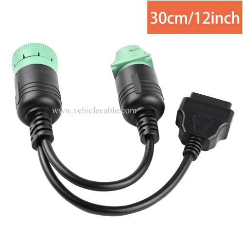 OLLGEN 1ft 30cm/12in Male J1939 9 Pin to J1939 Female and OBD2 16 Pin J1962 Female OBD2 Truck Diagnostic Scanner Cable Adapter for Diesel Engine (J1939 Male to OBD2 Female to 9 Pin Female)