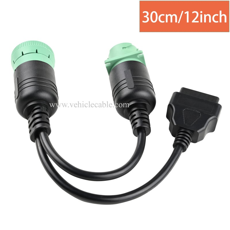 OLLGEN 1ft 30cm/12in Male J1939 9 Pin to J1939 Female and OBD2 16 Pin J1962 Female OBD2 Truck Diagnostic Scanner Cable Adapter for Diesel Engine (J1939 Male to OBD2 Female to 9 Pin Female) 