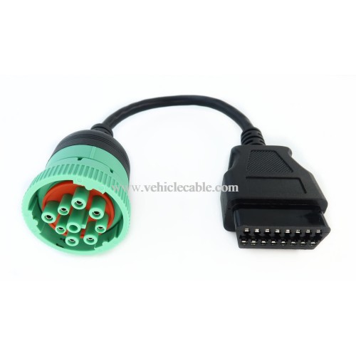 Green Type 2 J1939 Male to 16pin OBD2 Female Cable 16pin to 9pin J1939 Adapter Cable