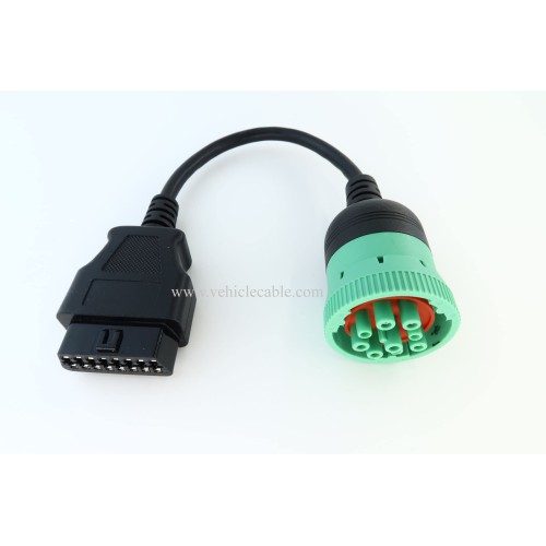 Green Type 2 J1939 Male to 16pin OBD2 Female Cable 16pin to 9pin J1939 Adapter Cable