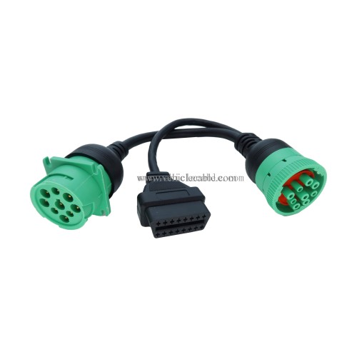 J1939 ELD Splitter Y Cable Green Type-2 J1939 Male to Female to OBD Ii Splitter Cable (J1939 to OBD2 Splitter Cable)