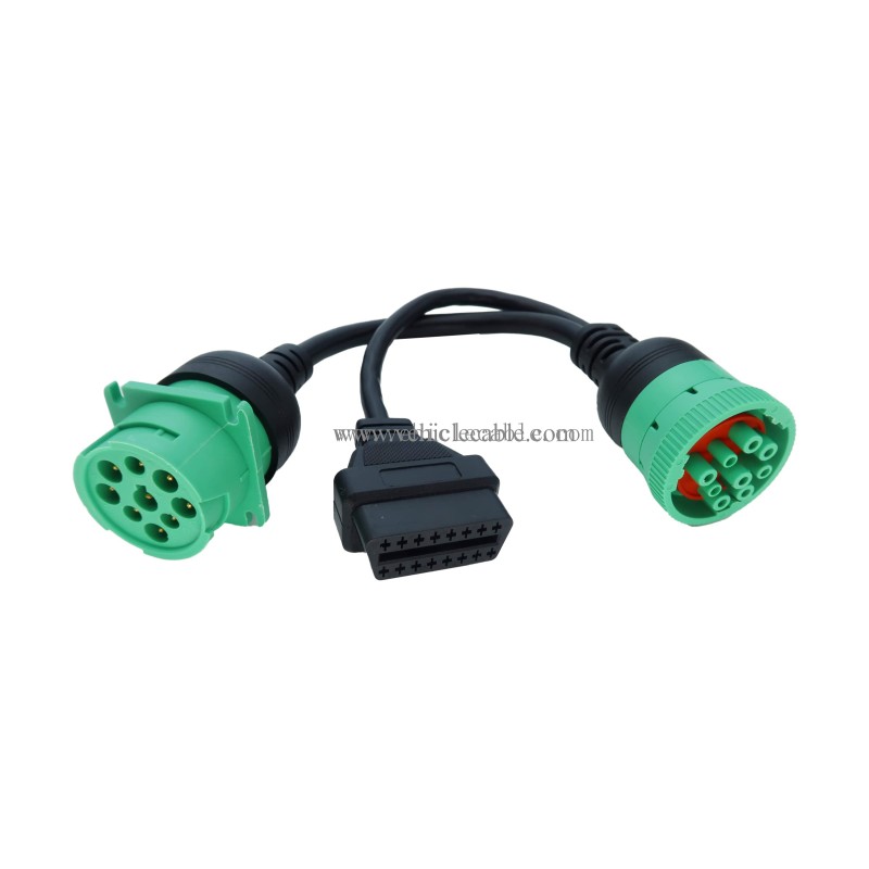 J1939 ELD Splitter Y Cable Green Type-2 J1939 Male to Female to OBD Ii Splitter Cable (J1939 to OBD2 Splitter Cable) 