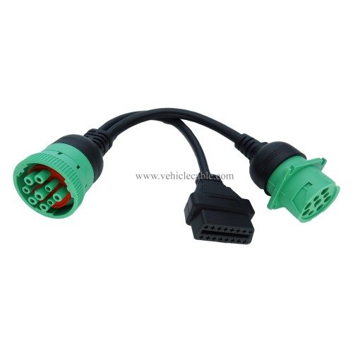 J1939 ELD Splitter Y Cable Green Type-2 J1939 Male to Female to OBD Ii Splitter Cable (J1939 to OBD2 Splitter Cable)