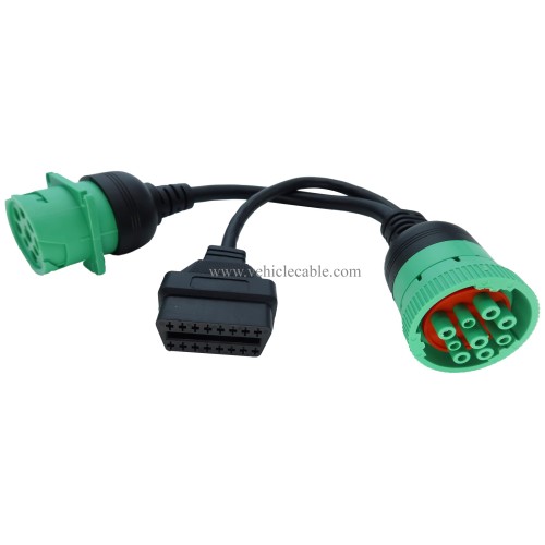 J1939 ELD Splitter Y Cable Green Type-2 J1939 Male to Female to OBD Ii Splitter Cable (J1939 to OBD2 Splitter Cable)