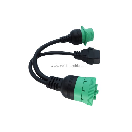 J1939 ELD Splitter Y Cable Green Type-2 J1939 Male to Female to OBD Ii Splitter Cable (J1939 to OBD2 Splitter Cable)