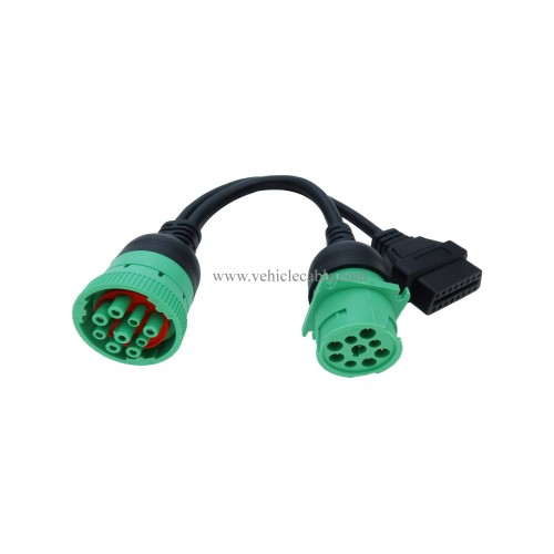 J1939 ELD Splitter Y Cable Green Type-2 J1939 Male to Female to OBD Ii Splitter Cable (J1939 to OBD2 Splitter Cable)