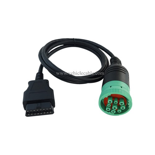 MITOB Long Cable Type 2 Green 9 Pin J1939 to OBD2 Female Port Cable 3ft/1m