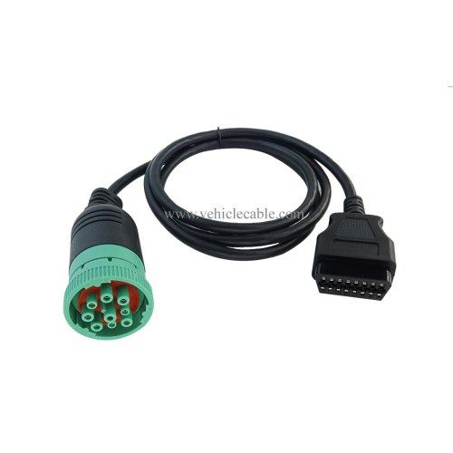 MITOB Long Cable Type 2 Green 9 Pin J1939 to OBD2 Female Port Cable 3ft/1m