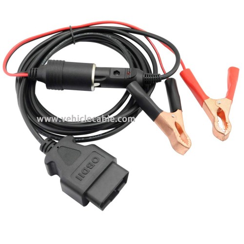 OLLGEN 3M/10ft OBD II Vehicle ECU Emergency Power Supply Cable Memory Saver with Alligator Clip-On 12V Car Battery Cigarette Lighter Power Socket Extension Cable